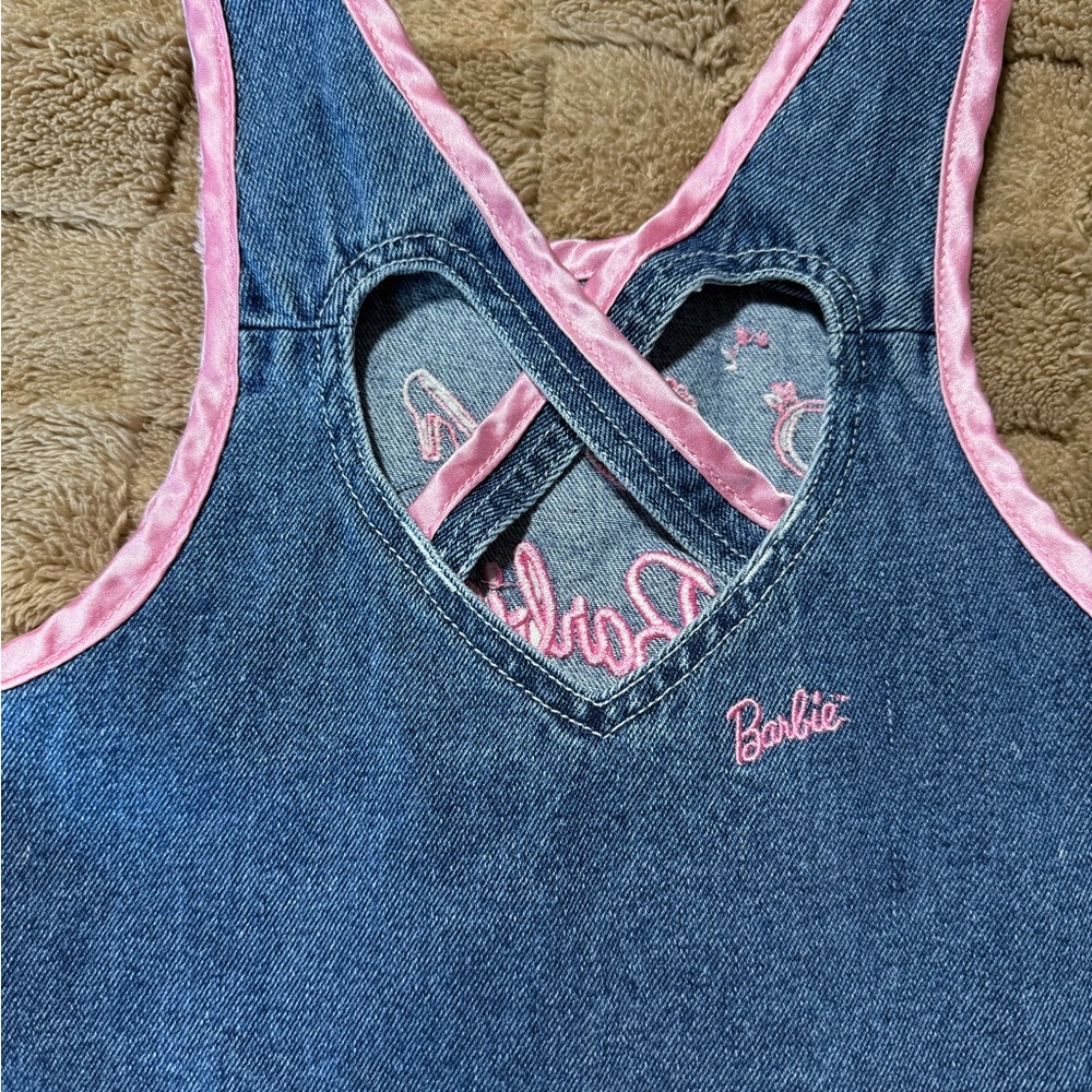 Vintage Barbie Denim Overalls with Pink Heart Pockets - Picture 4 of 8